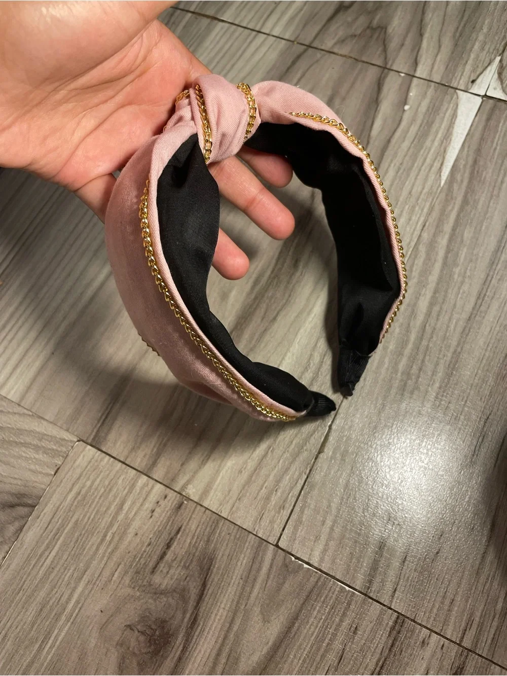 Blush Pink Knotted Headband with Gold Chain Detail